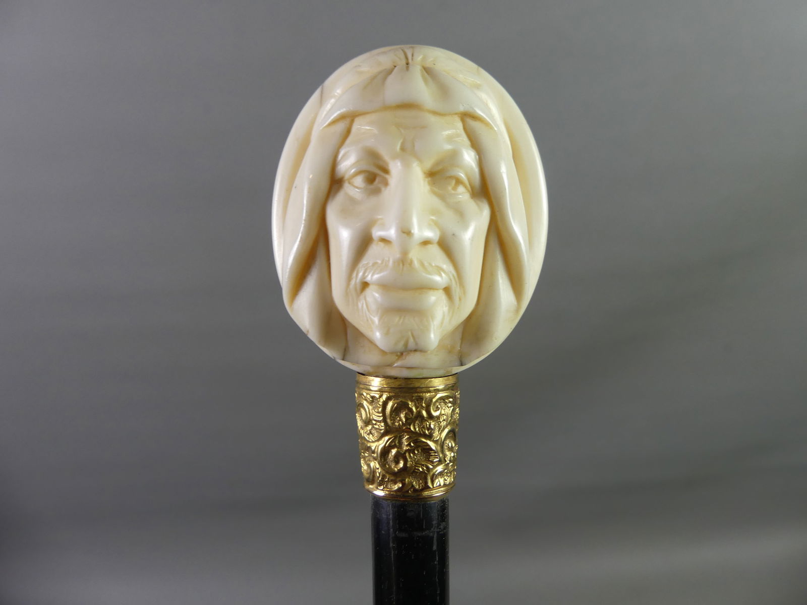 2 FACED BONE CANE -ARAB & LION - 3
