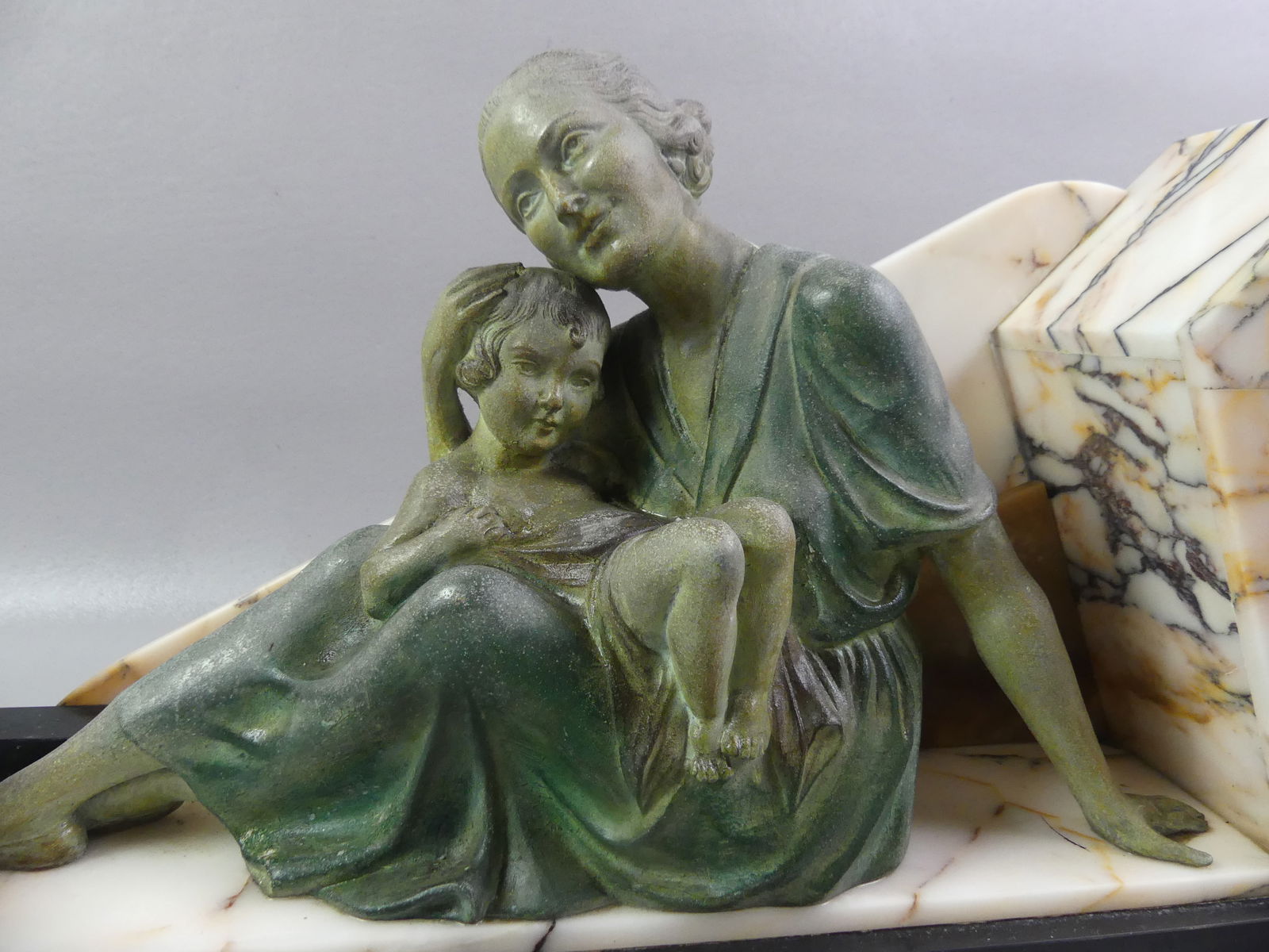 ART DECO ONYX FIGURAL CLOCK SET - 2