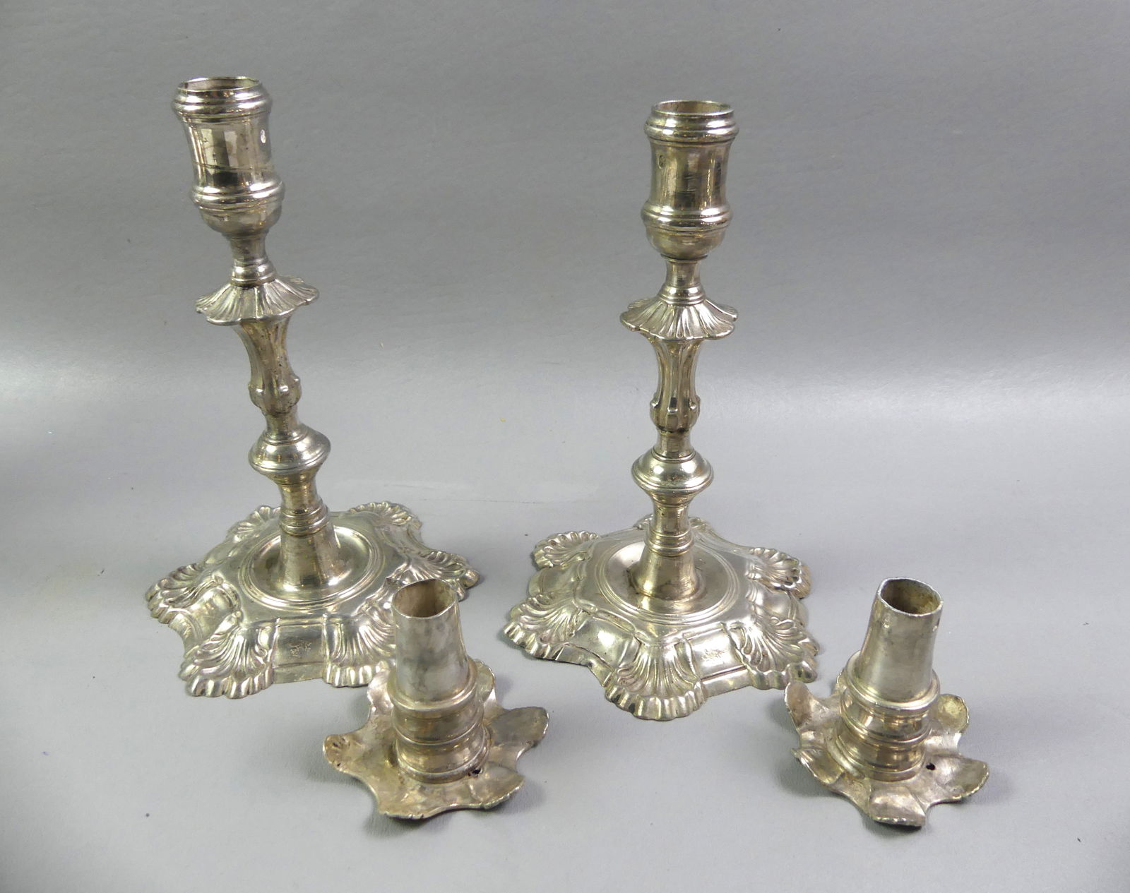 PAIR IRISH 18TH C. SILVER CANDLESTICKS - 3