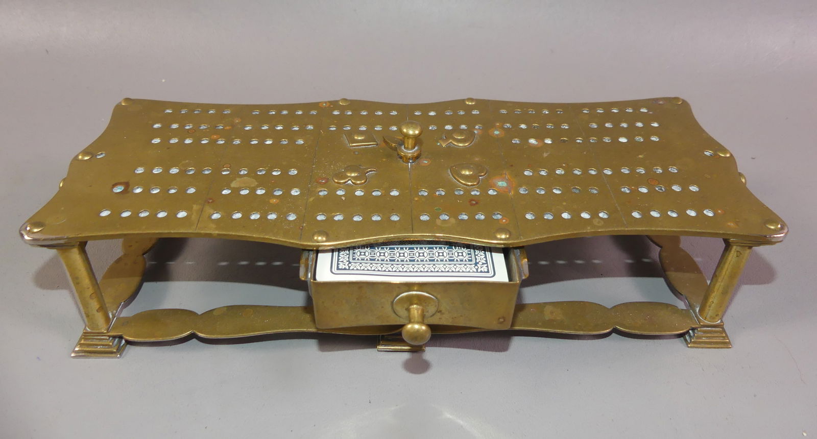 ANTIQUE BRASS CRIBBAGE BOARD - 2