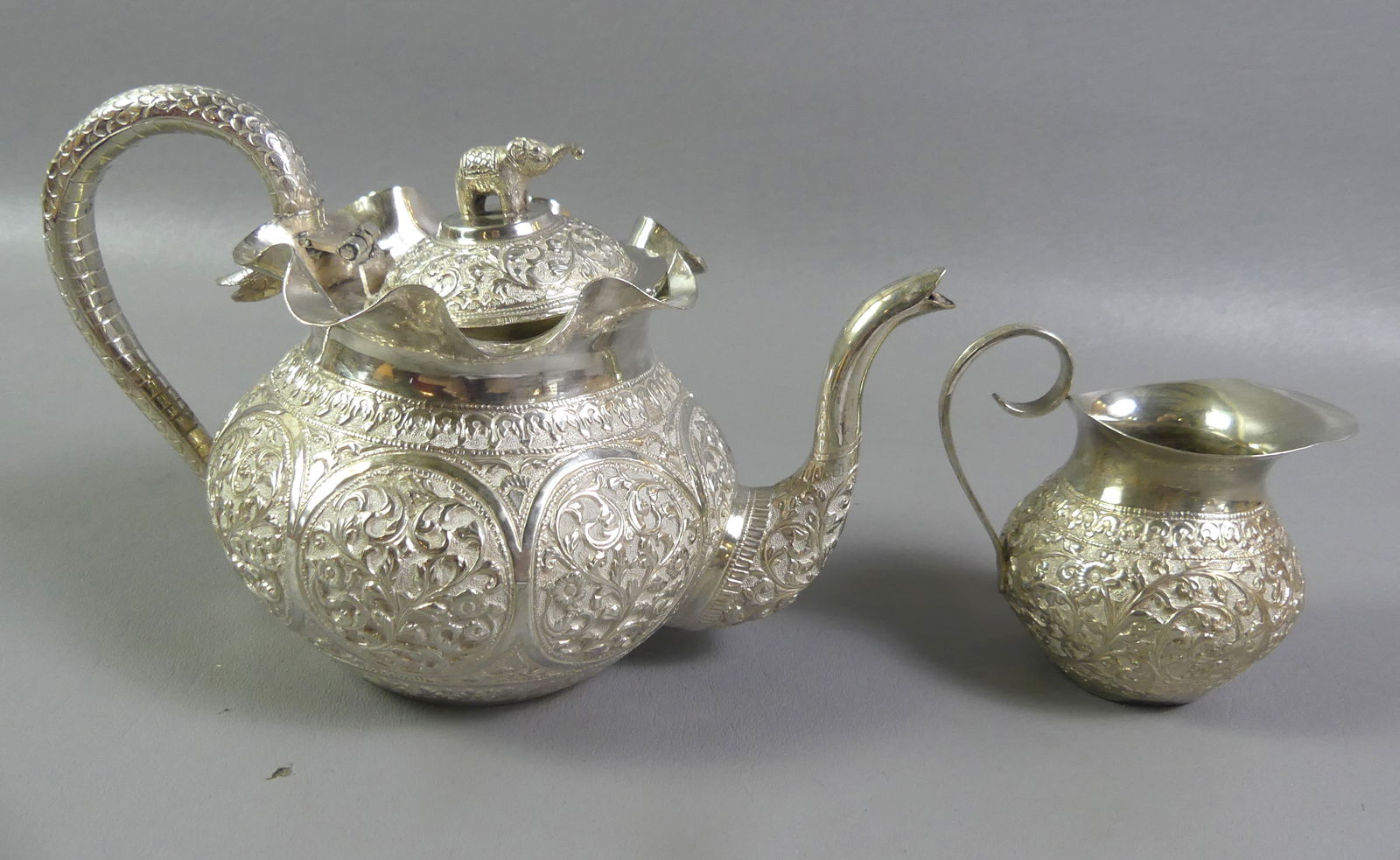 THAI SILVER TEAPOT & CREAMER (1 of 4)
