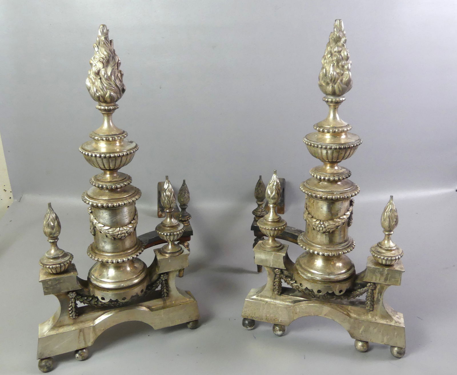 PR. ANTIQUE SILVERED BRONZE ANDIRONS (1 of 3)