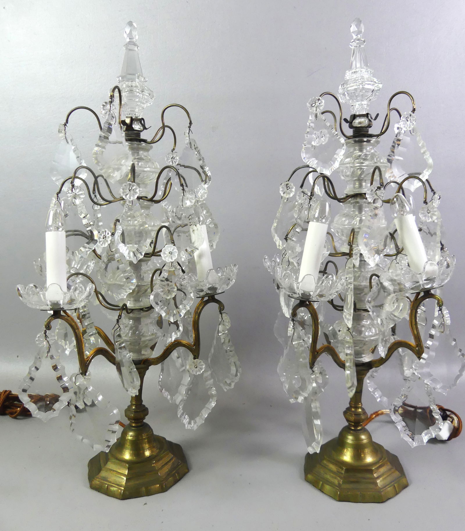 PAIR TABLE SCONCES - CUT GLASS PRISMS (1 of 3)