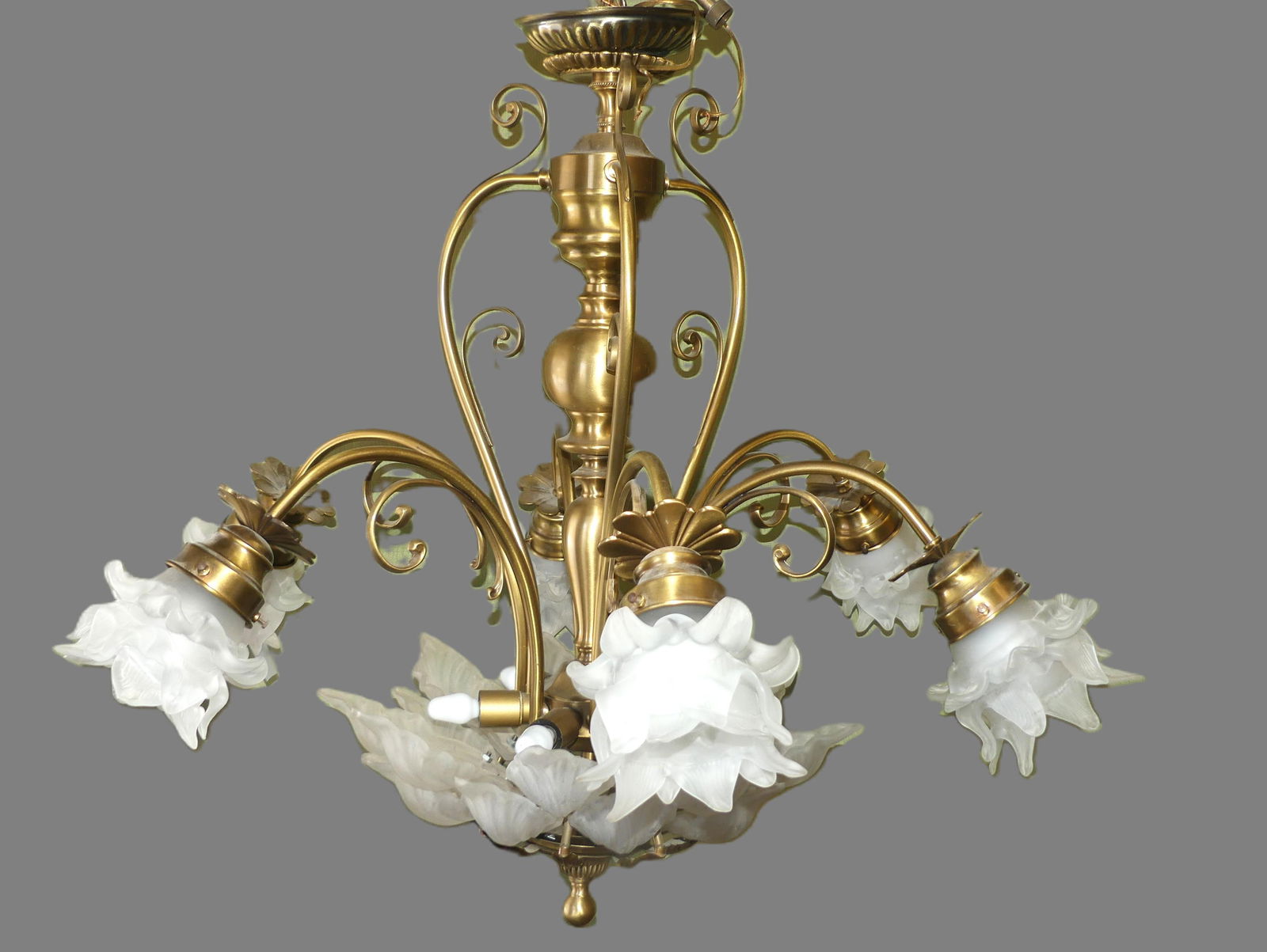 BRASS & GLASS CHANDELIER (1 of 2)