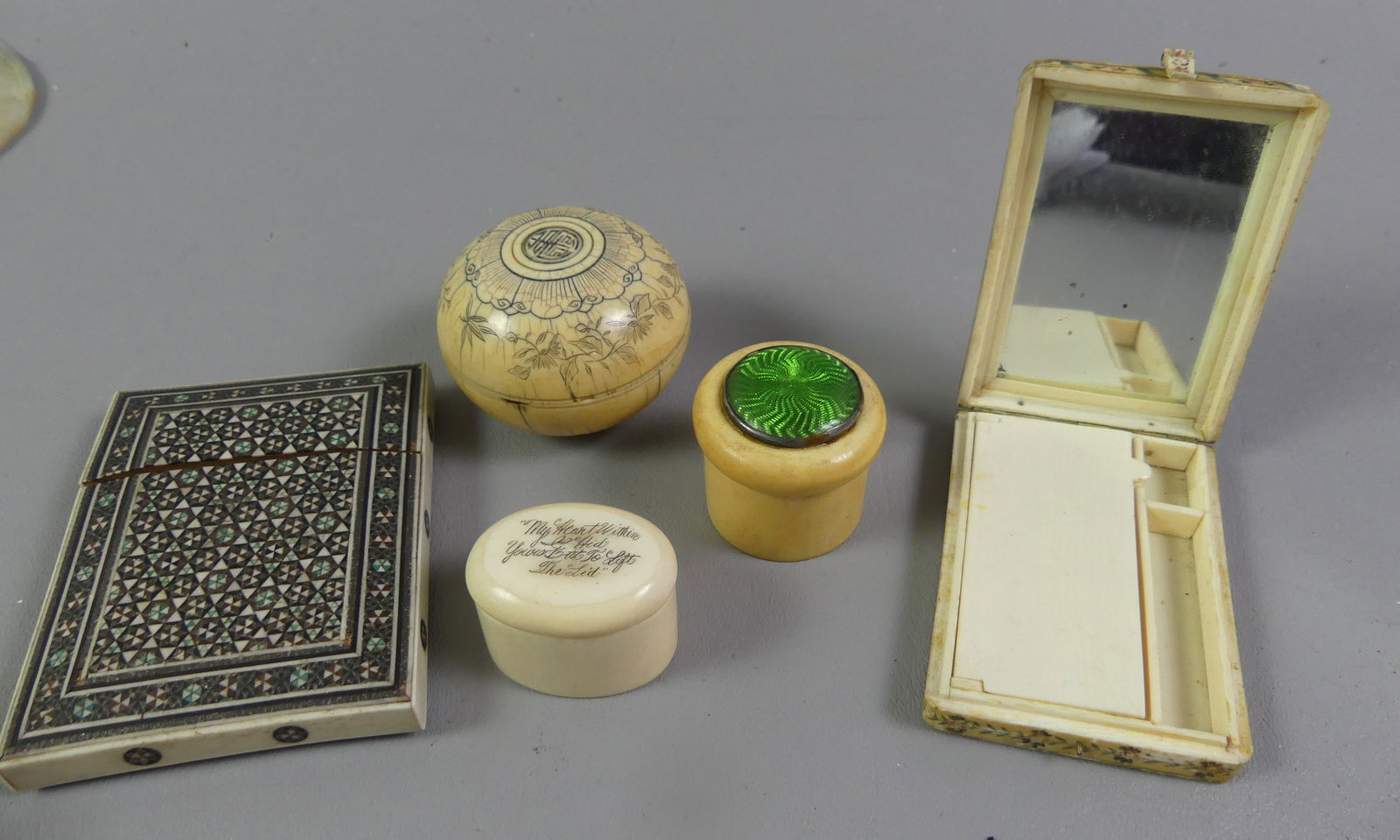 LOT ANTIQUE BOXES, COMPACT, ETC. - 3