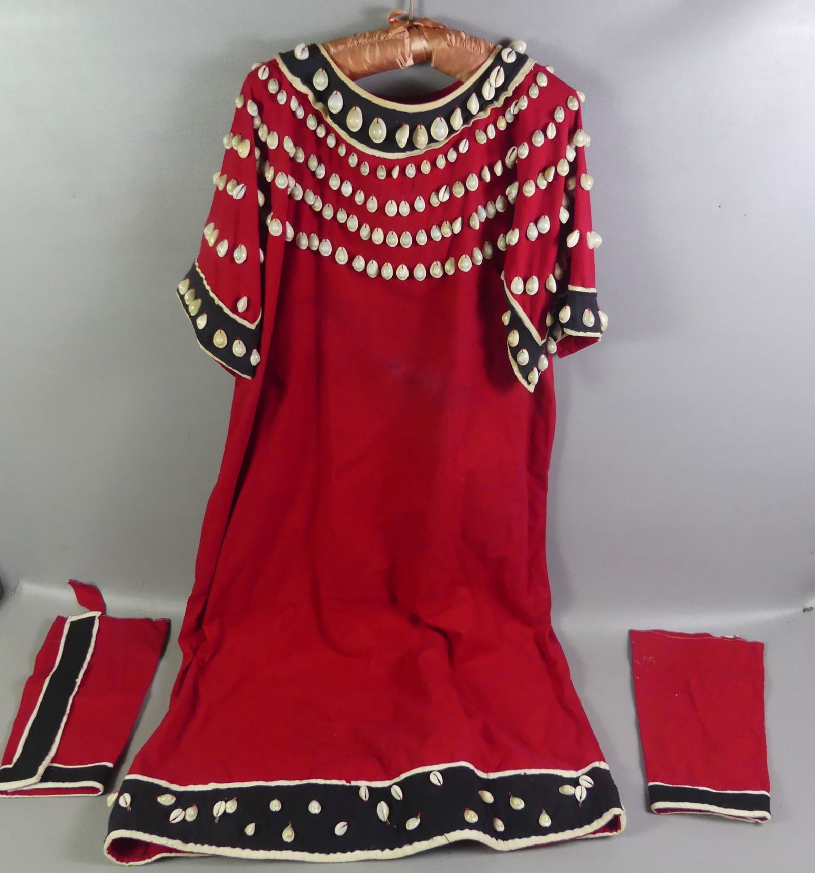 NATIVE AMERICAN WEDDING DRESS: Old Native American Indian red felt wedding dress with cowrie shell decoration. Sleeves have been shortened (we have the pieces). NOTE: We can ship this item in-house.