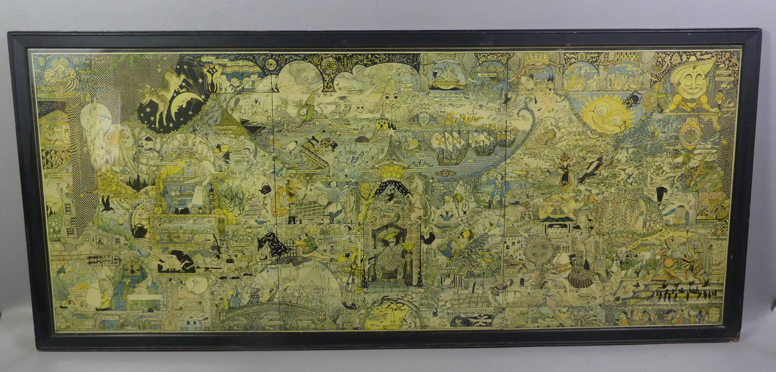 RARE MOTHER GOOSE PANORAMA PRINT BY PRICE: A rare color lithograph triptych print by Luxor Price (John Perry Hyde Price 1874-1950 children's book author and illustrator). Known as the Mother Goose Panorama, published in 1923 by F.A. Stokes Co,