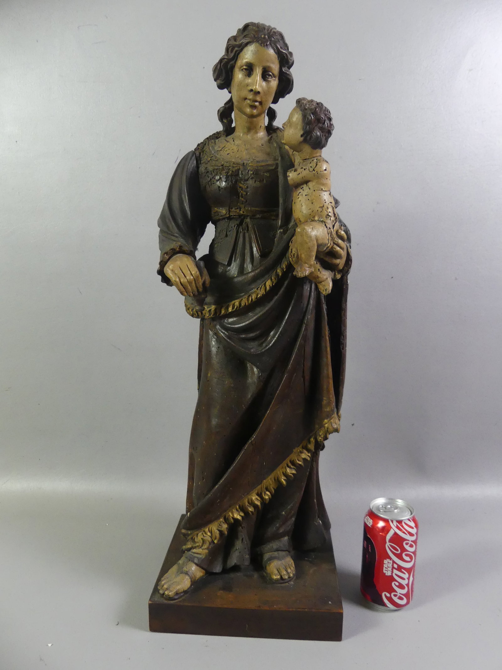 18TH C. CARVED MADONNA & CHILD STATUE (1 of 6)