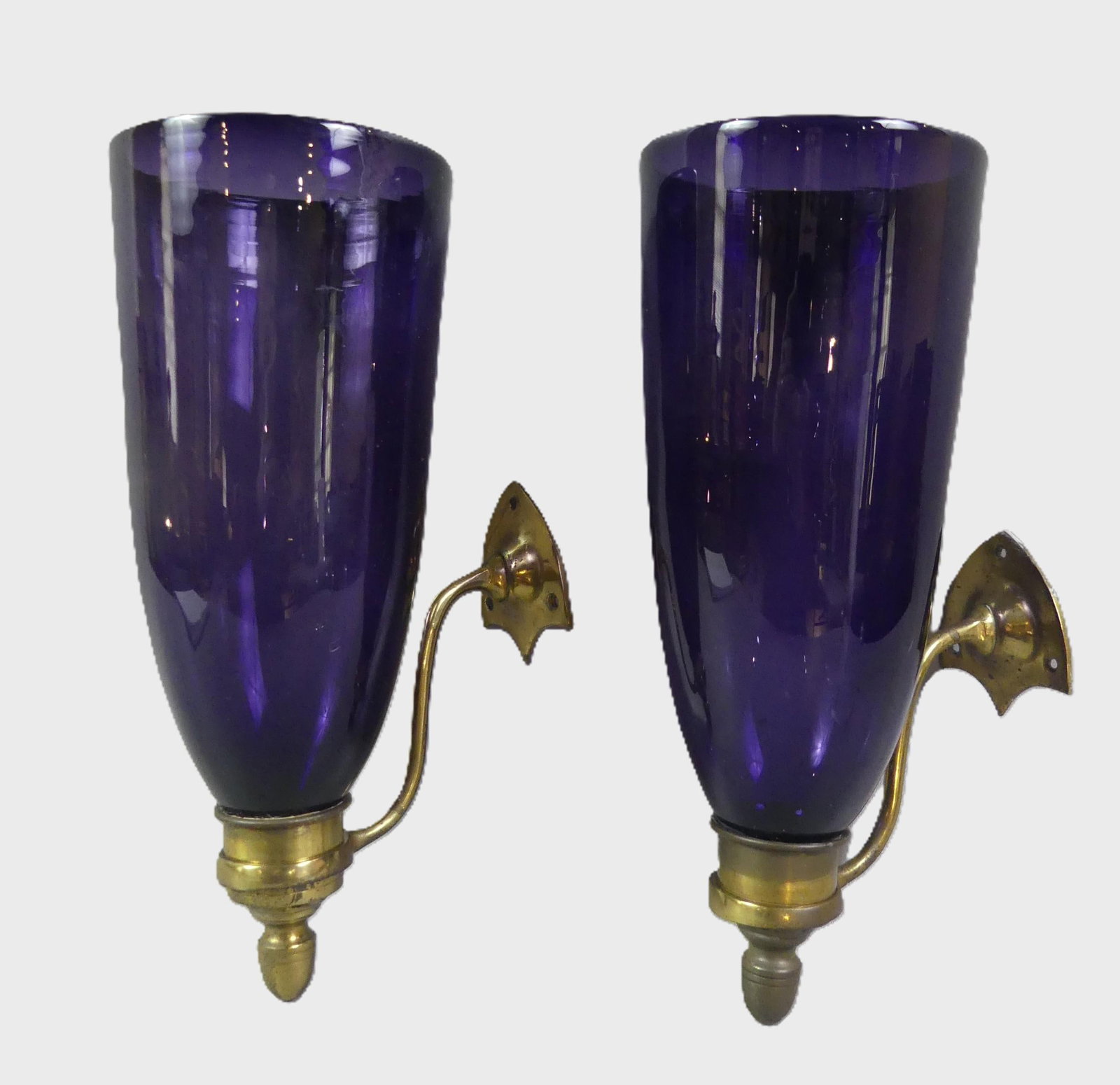 PAIR 19TH C. AMETHYST GLASS CANDLE SCONCES (1 of 4)