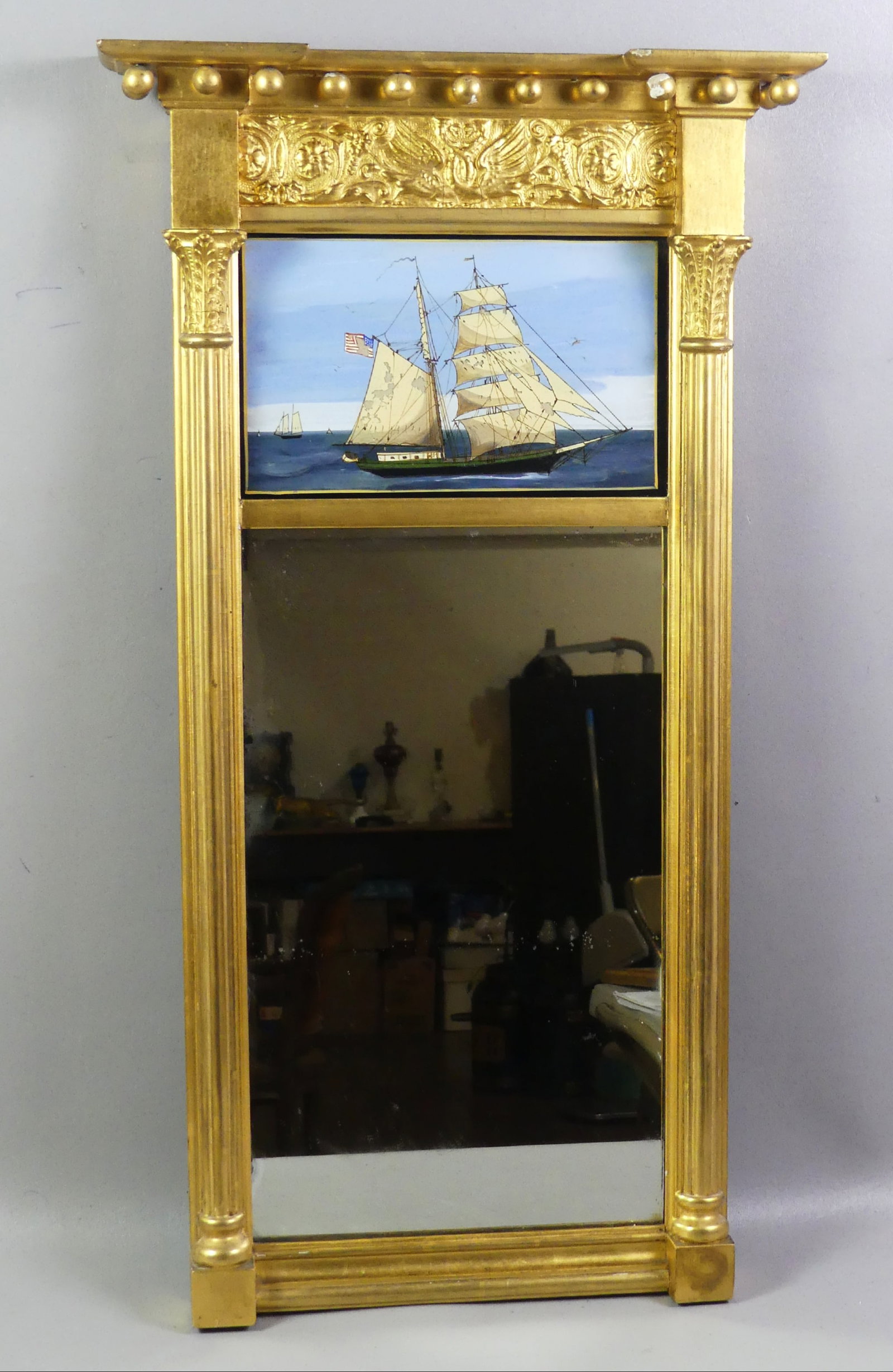 ANTIQUE WALL MIRROR WITH SHIP (1 of 3)