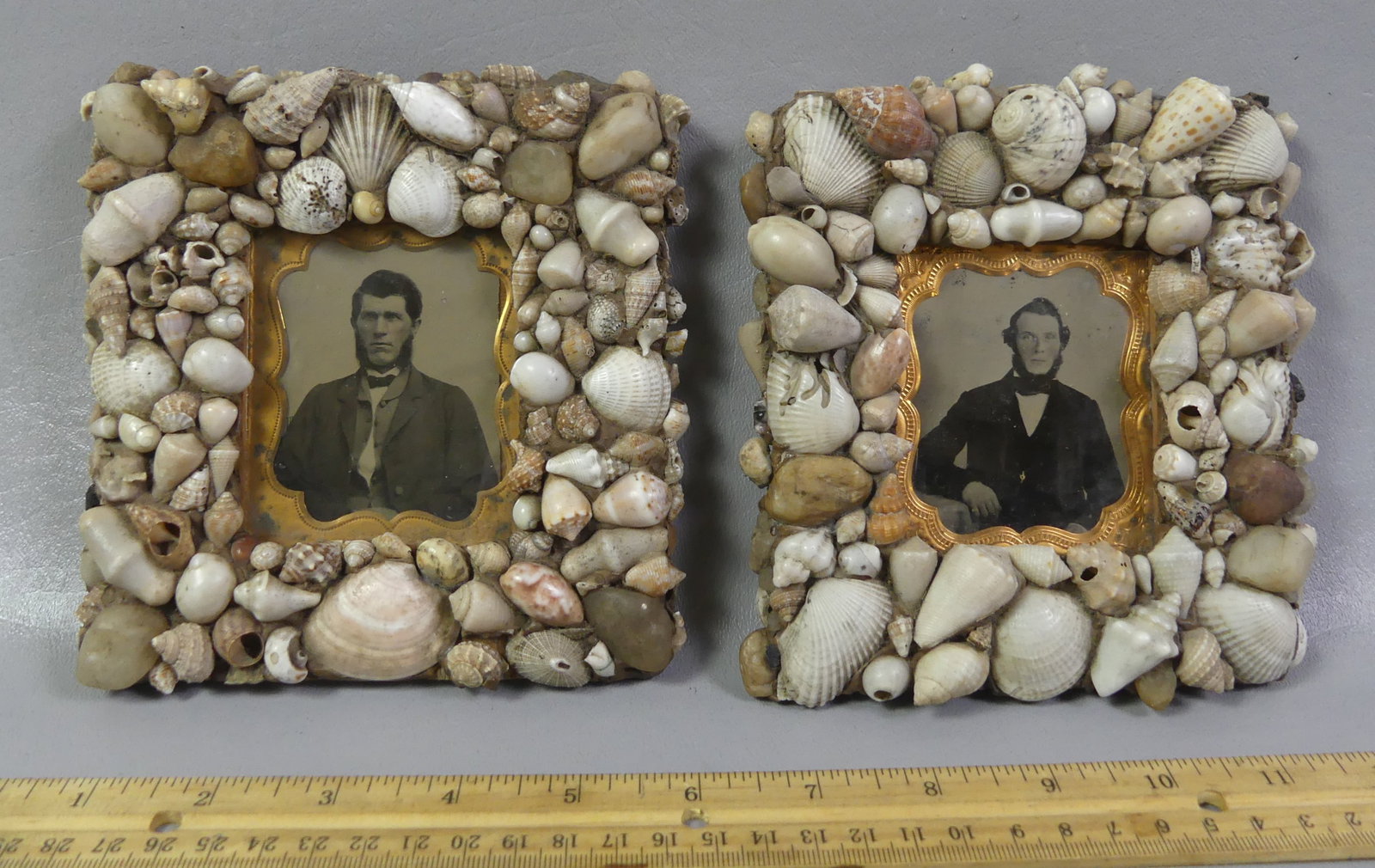 PAIR 19TH C. TINTYPES WITH SEASHELL FRAMES (1 of 4)