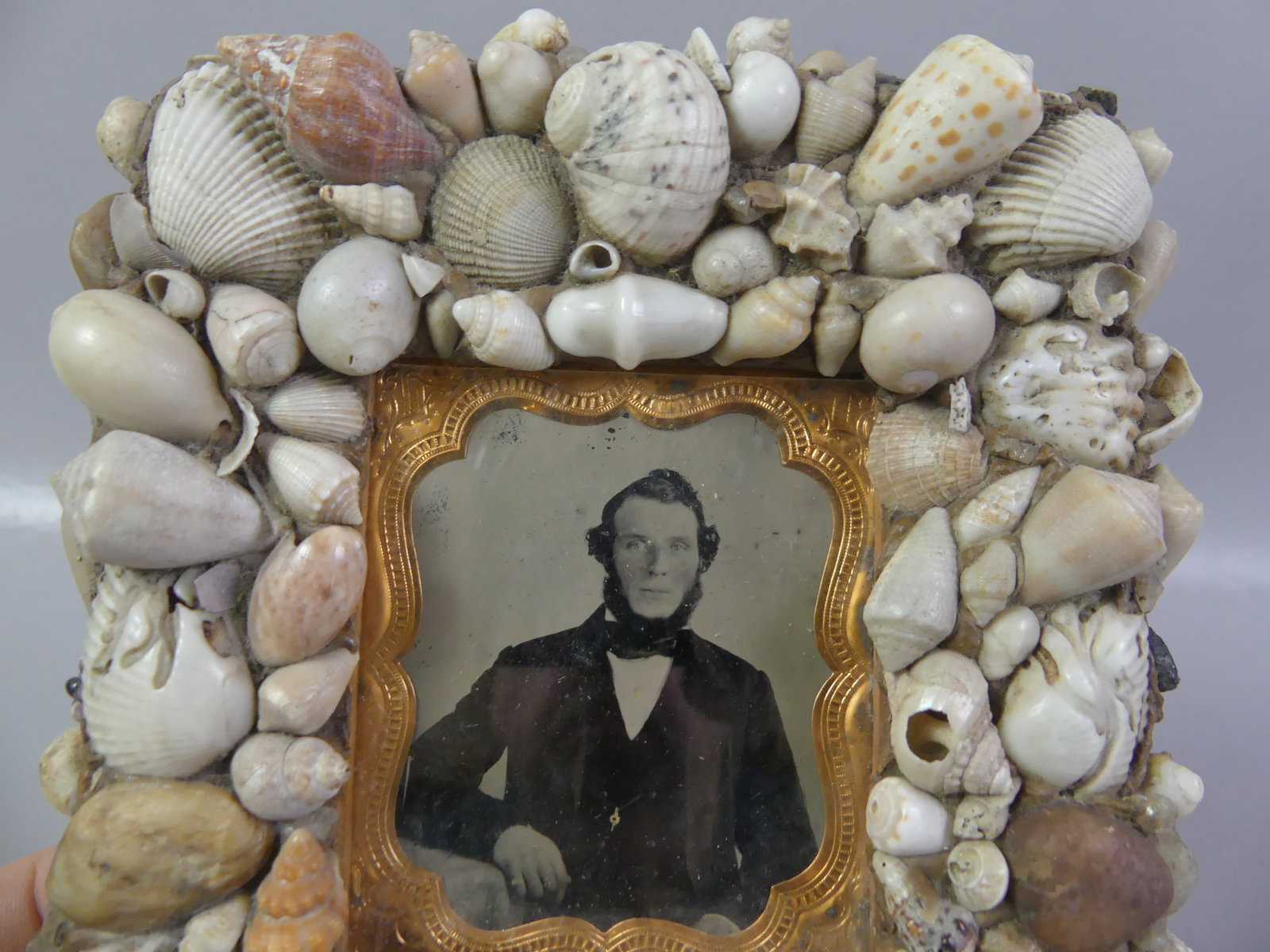 PAIR 19TH C. TINTYPES WITH SEASHELL FRAMES - 2