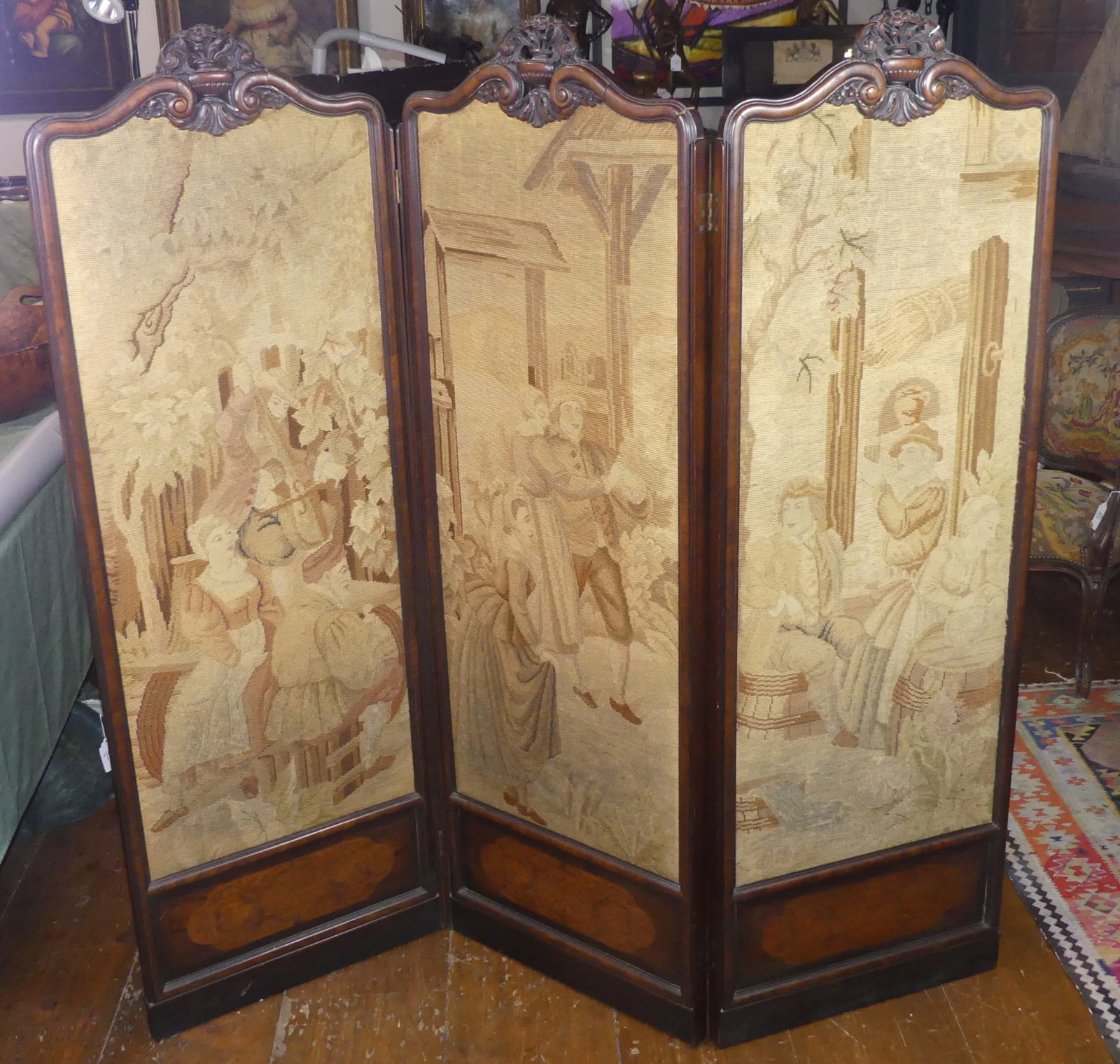 VICTORIAN WALNUT DRESSING SCREEN - NEEDLEPOINT PANELS (1 of 7)