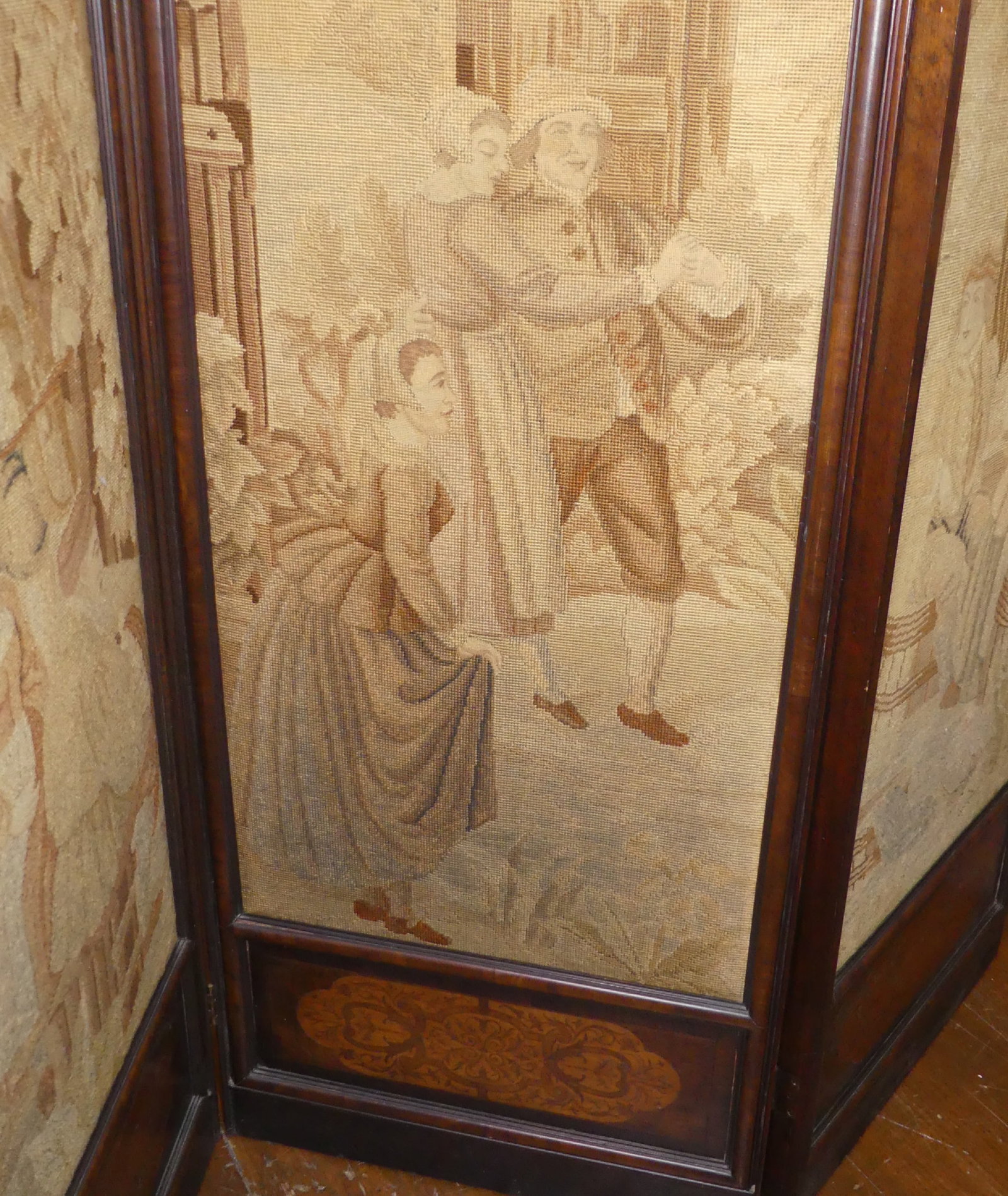 VICTORIAN WALNUT DRESSING SCREEN - NEEDLEPOINT PANELS - 4
