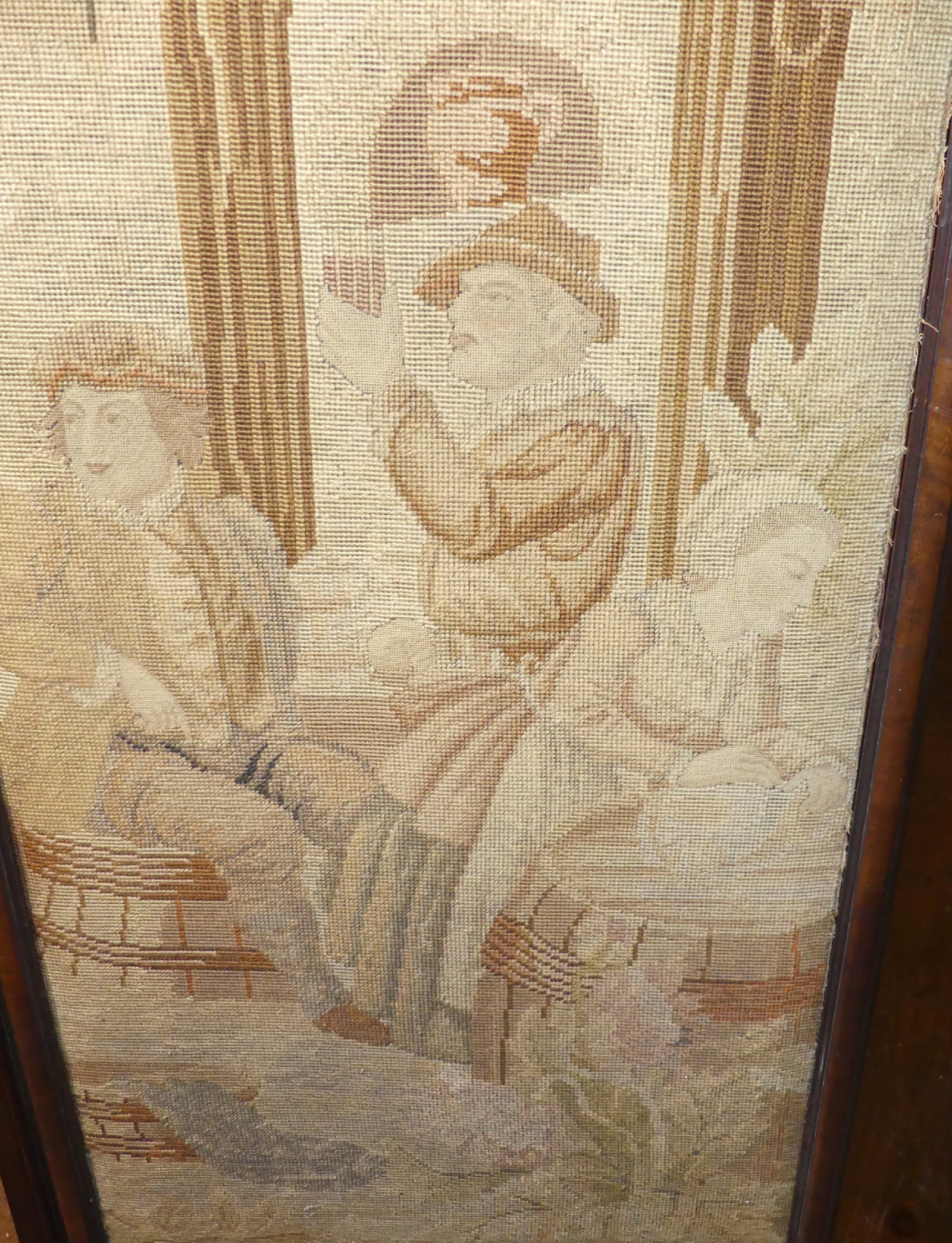 VICTORIAN WALNUT DRESSING SCREEN - NEEDLEPOINT PANELS - 6