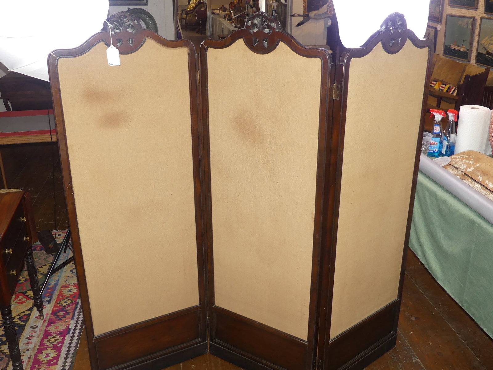 VICTORIAN WALNUT DRESSING SCREEN - NEEDLEPOINT PANELS - 7