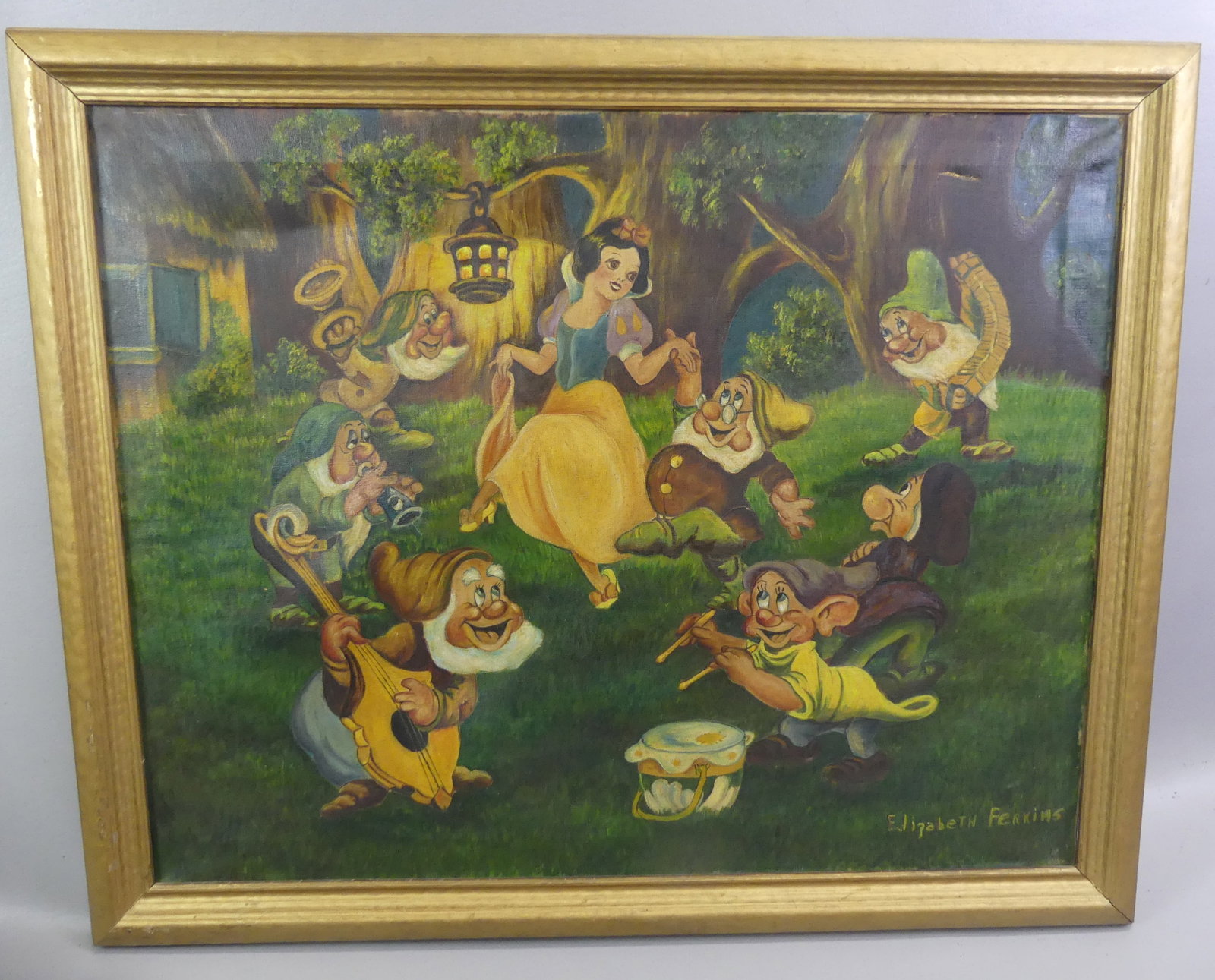ELIZ. PERKINS PAINTING - SNOW WHITE & DWARFS (1 of 3)