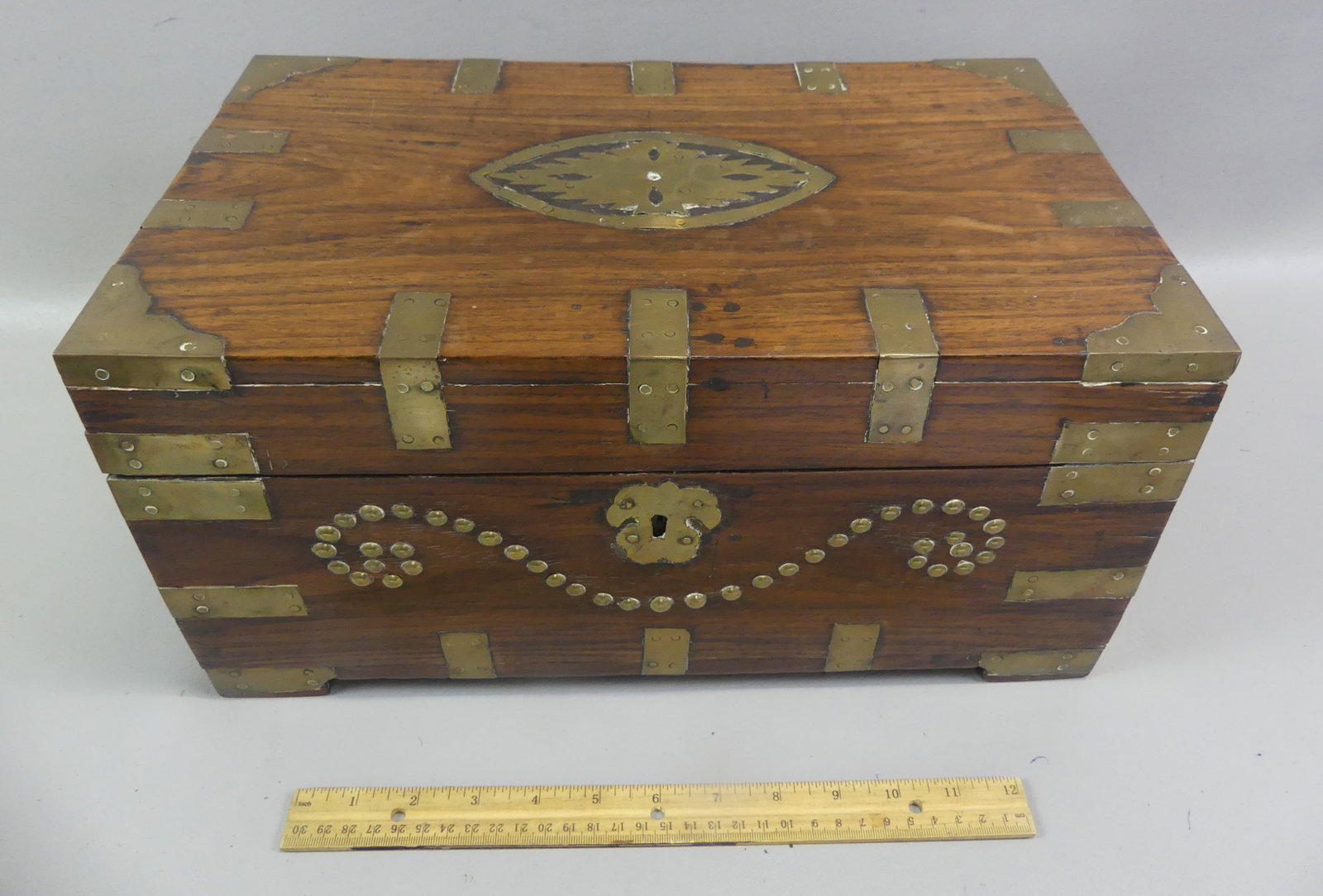ANTIQUE HARDWOOD BRASS BOUND BOX (1 of 3)