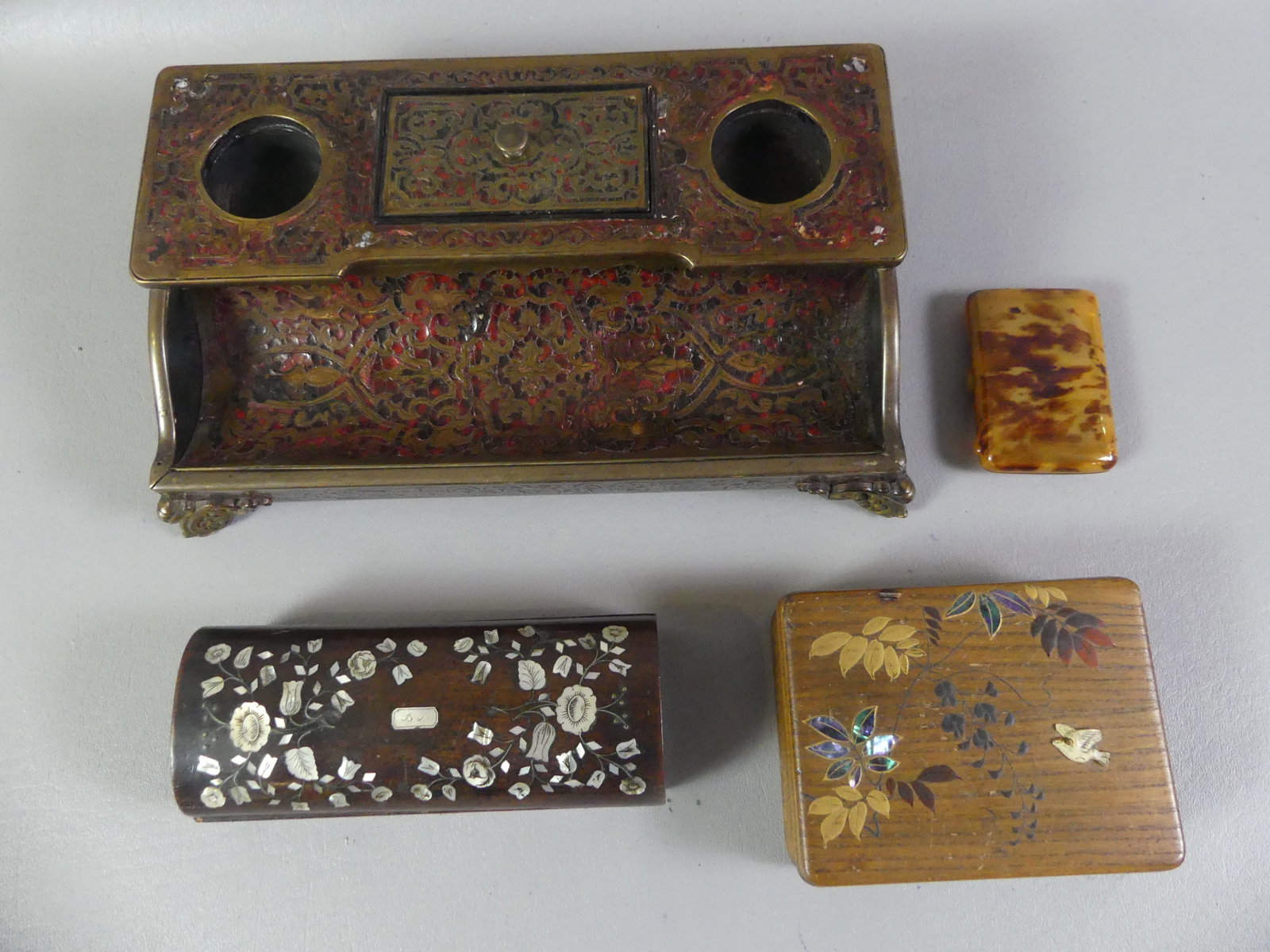 FRENCH BOULLE INKSTAND & 2 BOXES (1 of 3)