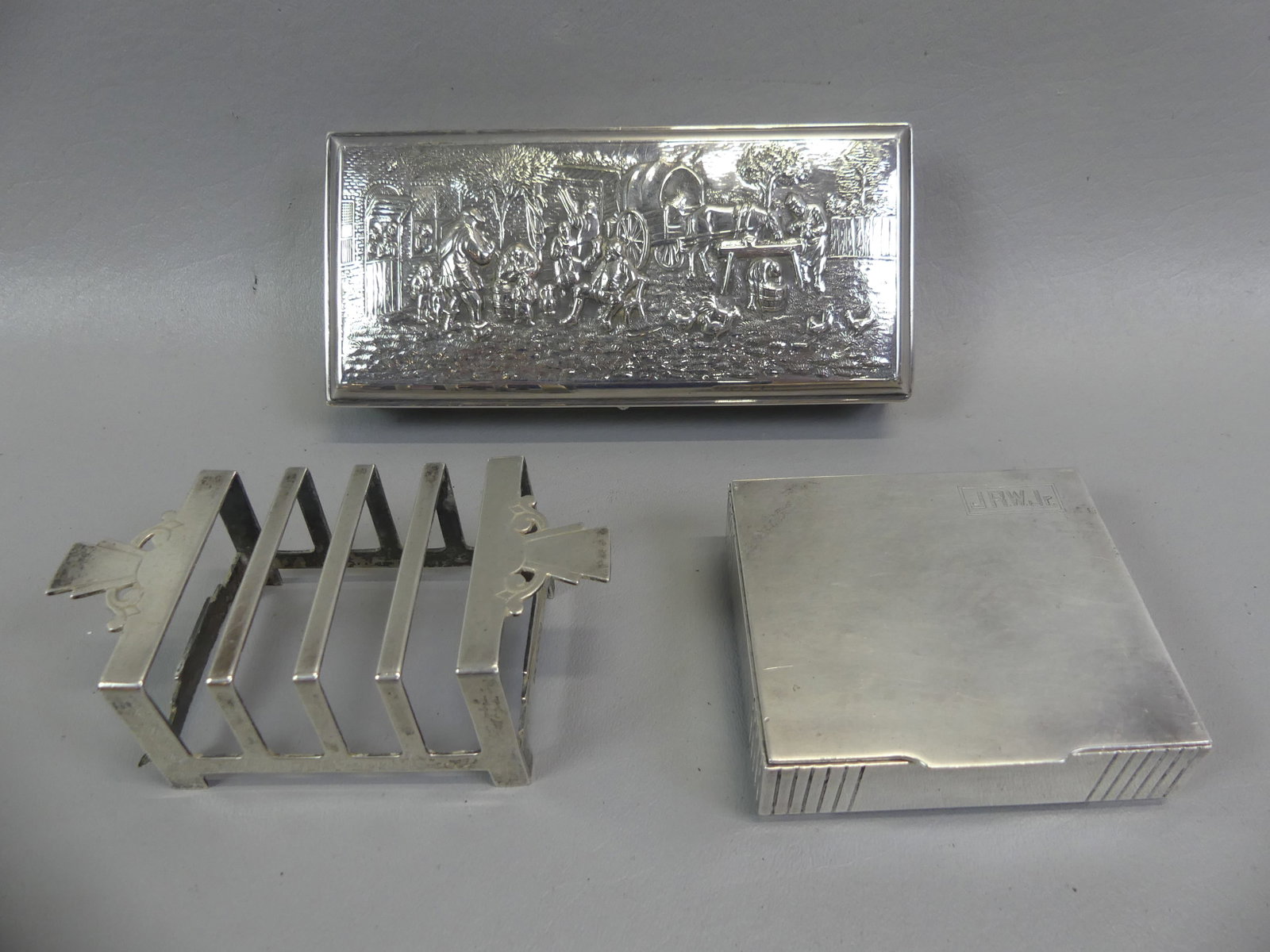 3 STERLING SILVER ITEMS - BOXES & TOAST RACK (1 of 2)