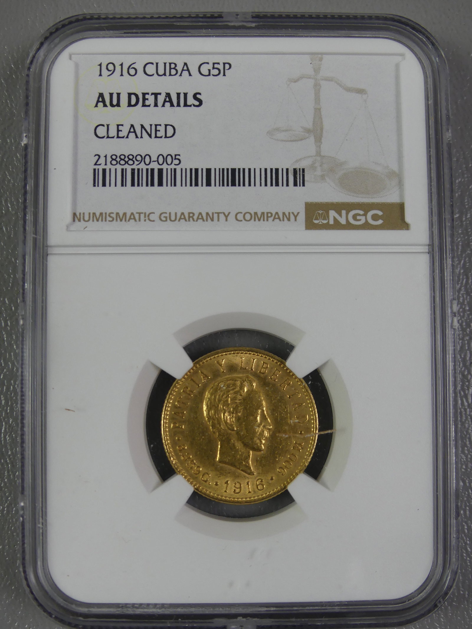 1916 GOLD CUBA COIN - 5 PESOS (1 of 2)