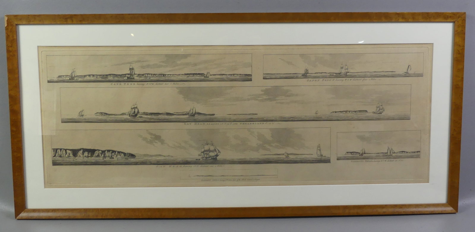 1780 SHIP ETCHINGS AROUND MARTHA'S VINEYARD: Large antique black and white etching of ship around Gay Head and Sankoty Point (Martha's Vineyard) from the Atlantic Neptune by FW DesBarres for use by the Royal Navy circa 1780 (provenance on