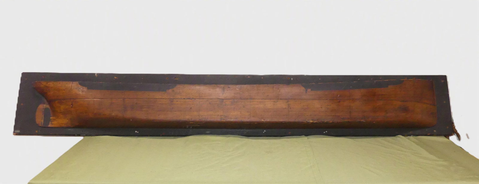 HUGE 9 FT ANTIQUE HALF HULL MODEL: Huge 19th century carved wood half hull model with painted specifications on the hull. 9 ft 6 inches by 17 in high and 8 in deep. Good overall condition.