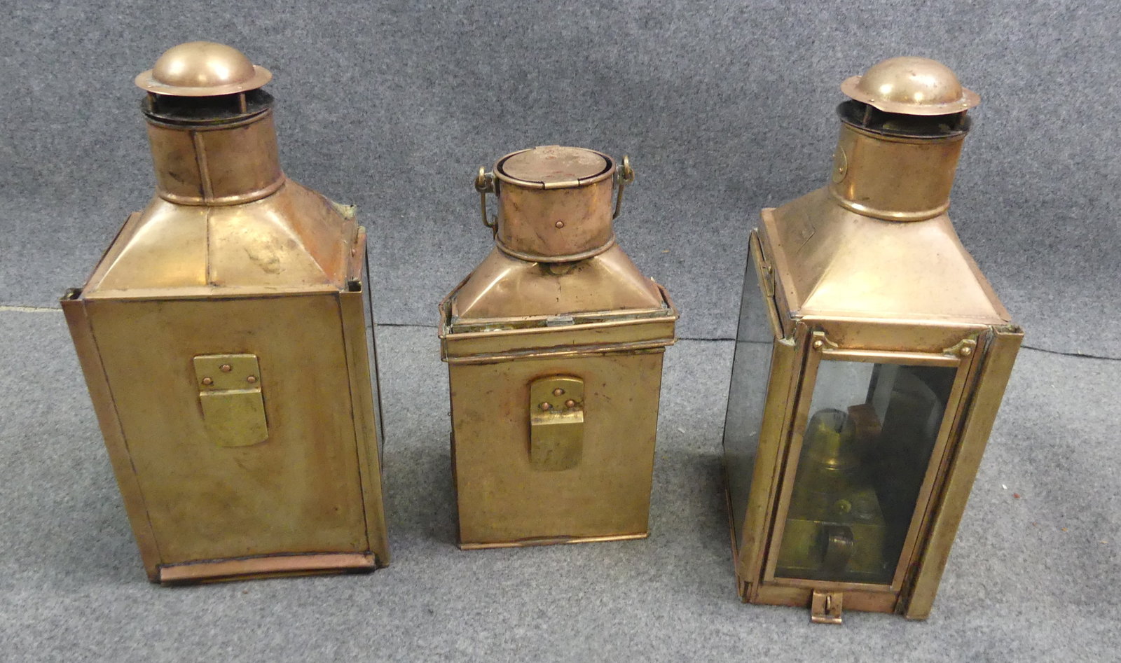 3 OLD BRASS SHIP LANTERNS - 2