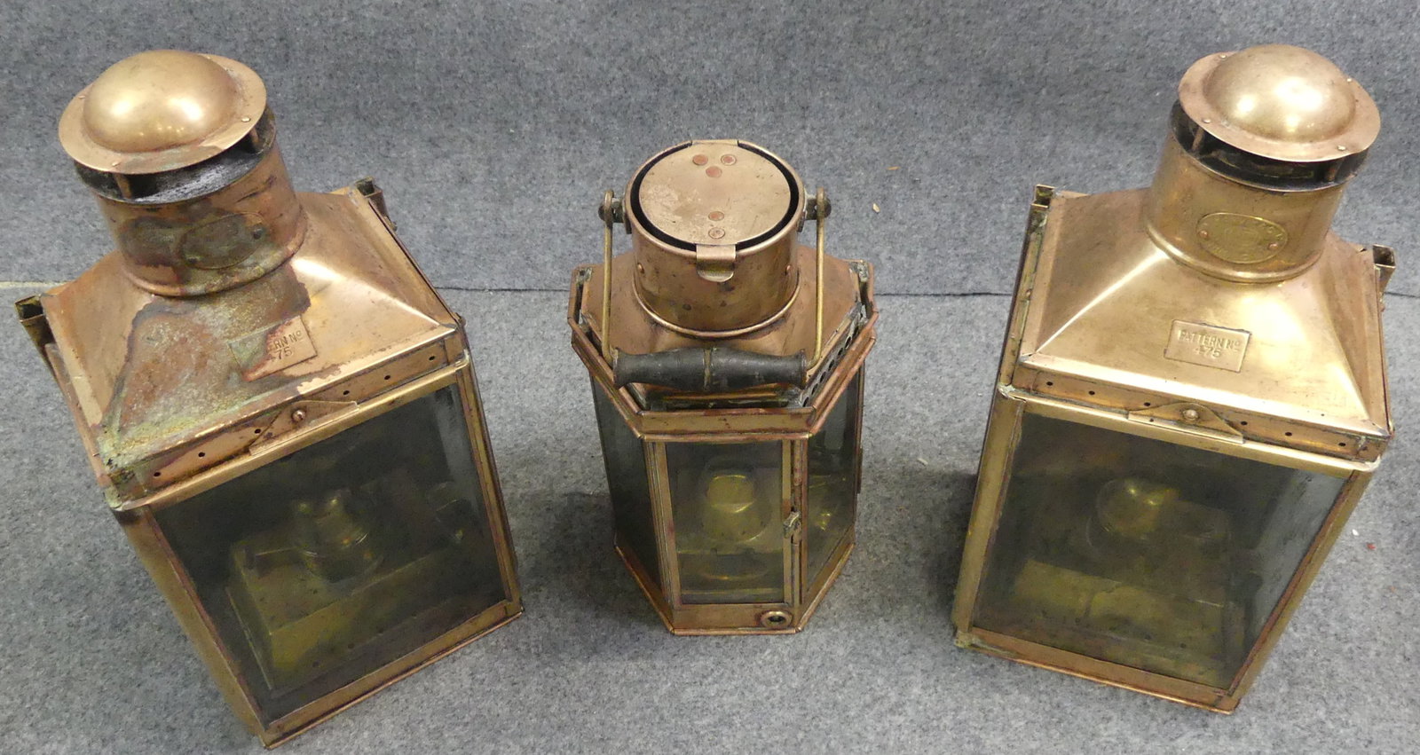 3 OLD BRASS SHIP LANTERNS - 3
