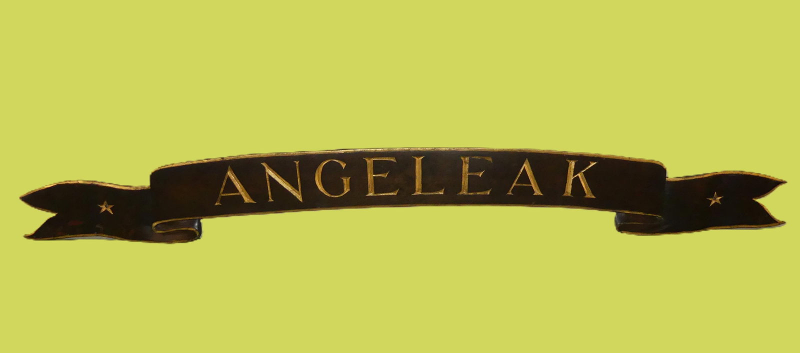 83 IN BROADSIDE - ANGELEAK: Vintage carved wood plaque ANGELEAK. 83 in long and 8 in high.