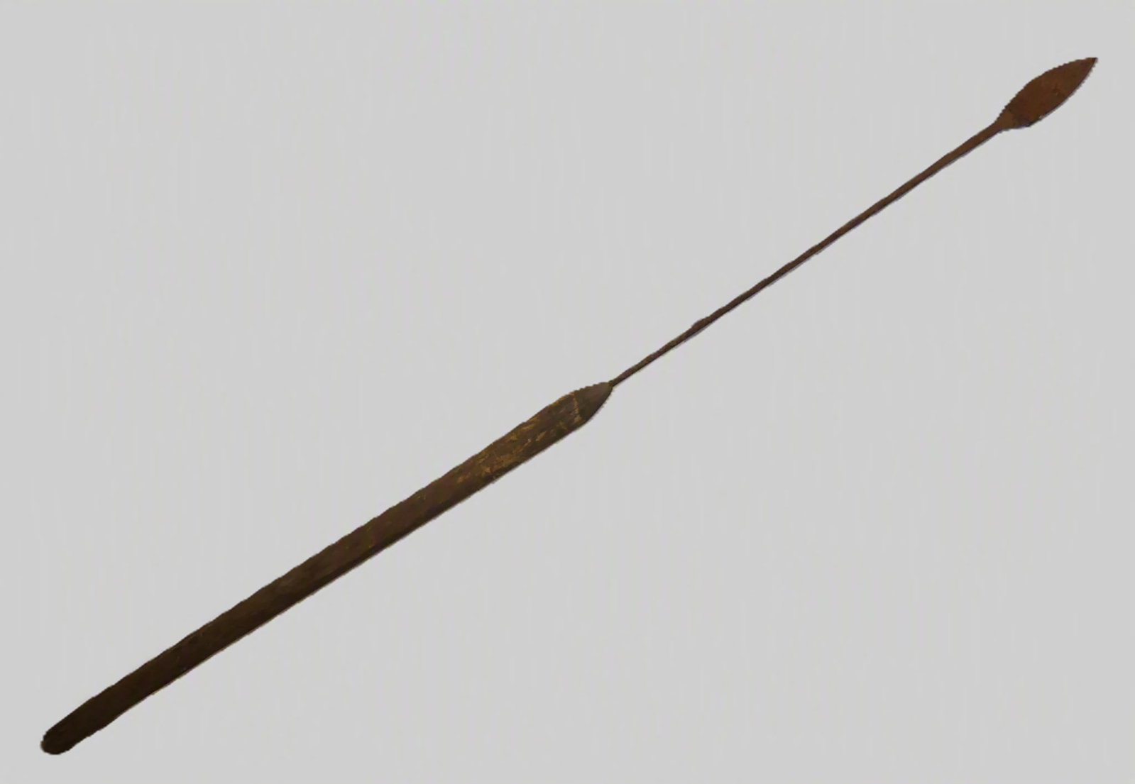 STEEL & WOOD KILLING LANCE: Old steel and wood whale killing lance, 91 in long with 54 in handle. Rusty surface.