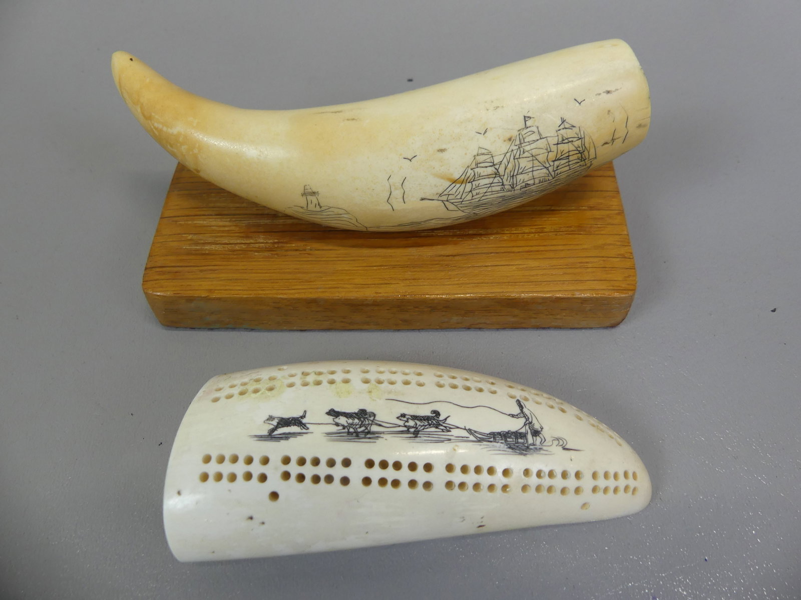 2 SCRIMSHAW WHALE TEETH (1 of 3)