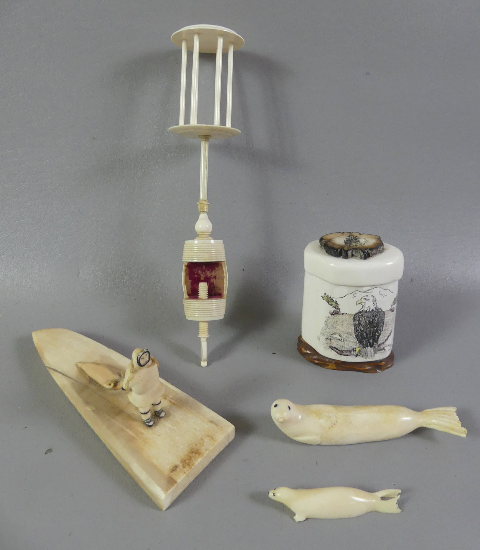 5 WHALE BONE ITEMS, MOSTLY INUIT (1 of 3)