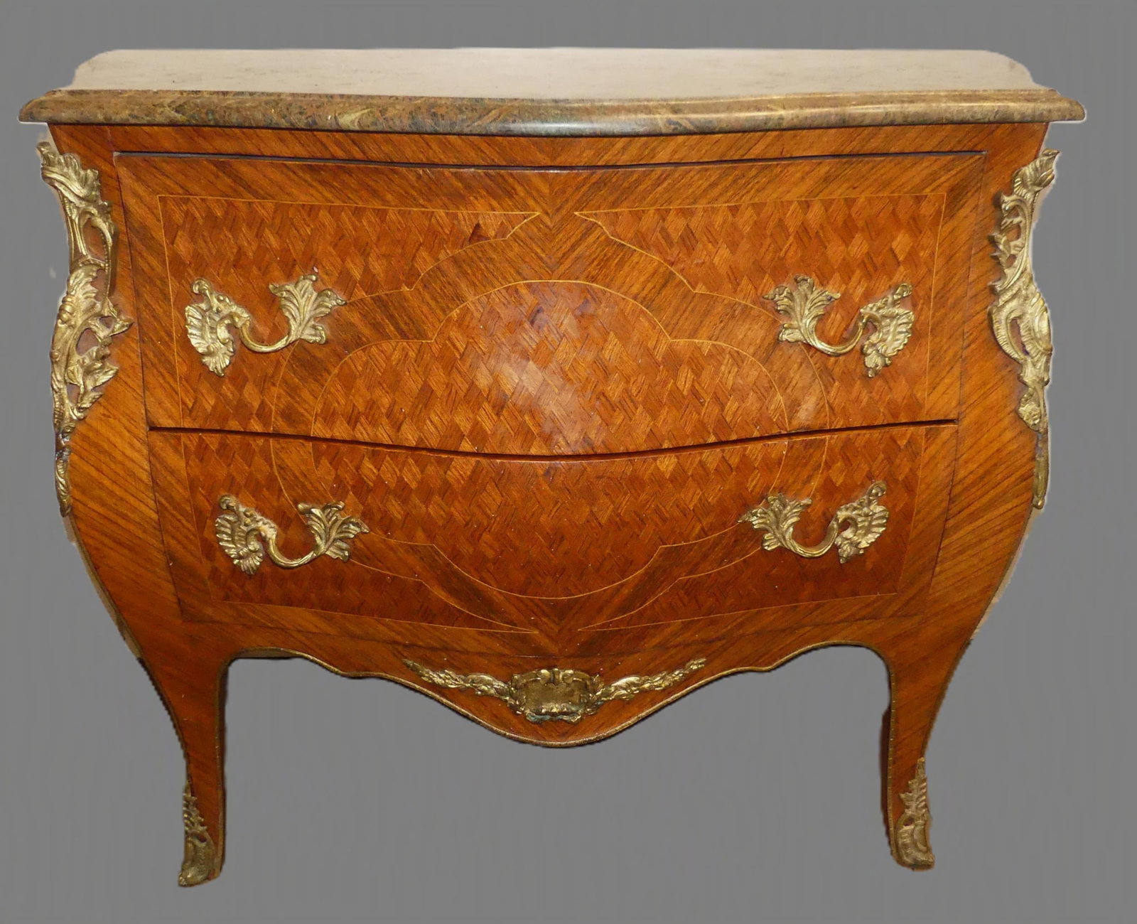 FRENCH MARQUETRY INLAID MARBLE TOP CHEST (1 of 2)