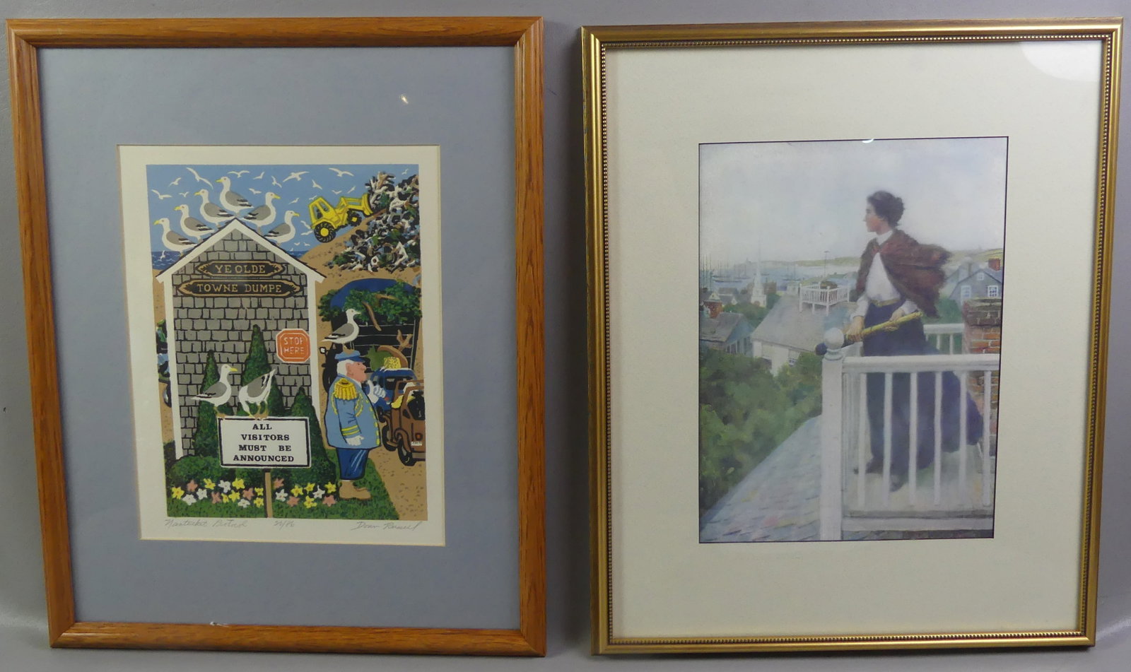 2 NANTUCKET PRINTS - RUSSELL & PECK: Lot of 2 Nantucket prints: A silkscreen titled Nantucket Protocol by Donn Russell #20/86 depicting Ye Olde Town Dump, 13.5 x 10.5 in; a lithograph titled The Captain's Walk after Henry Peck. 20.5 x
