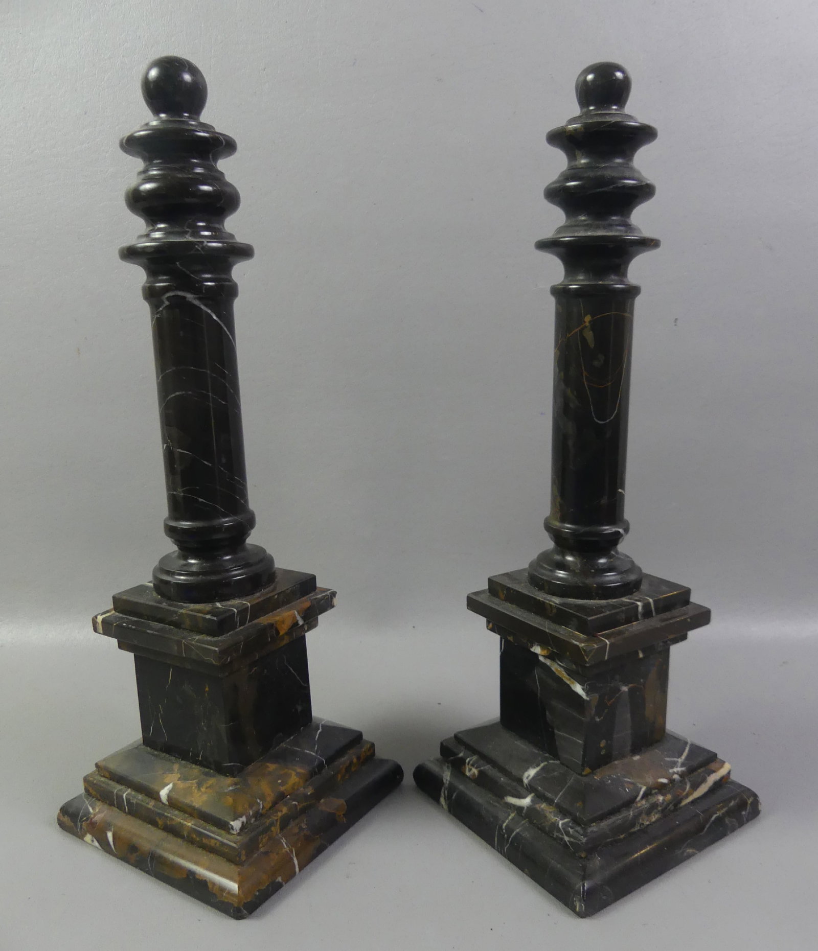 PAIR BLACK MARBLE OBELISKS - 2