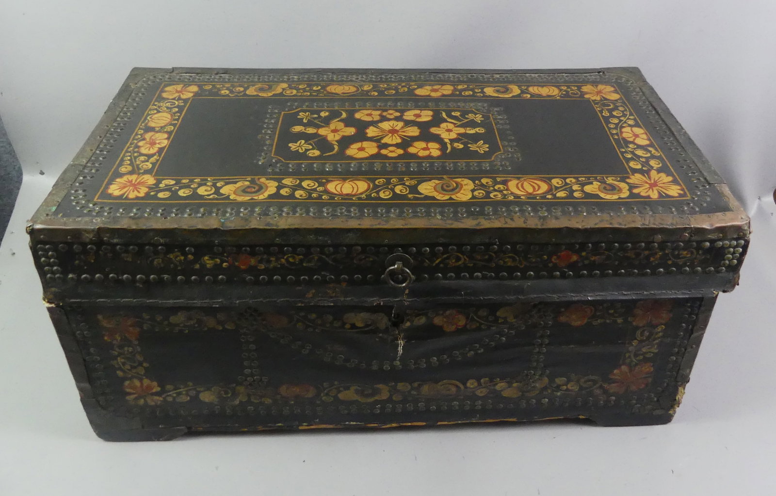 ANTIQUE CAMPHORWOOD LEATHER COVERED CHEST (1 of 3)