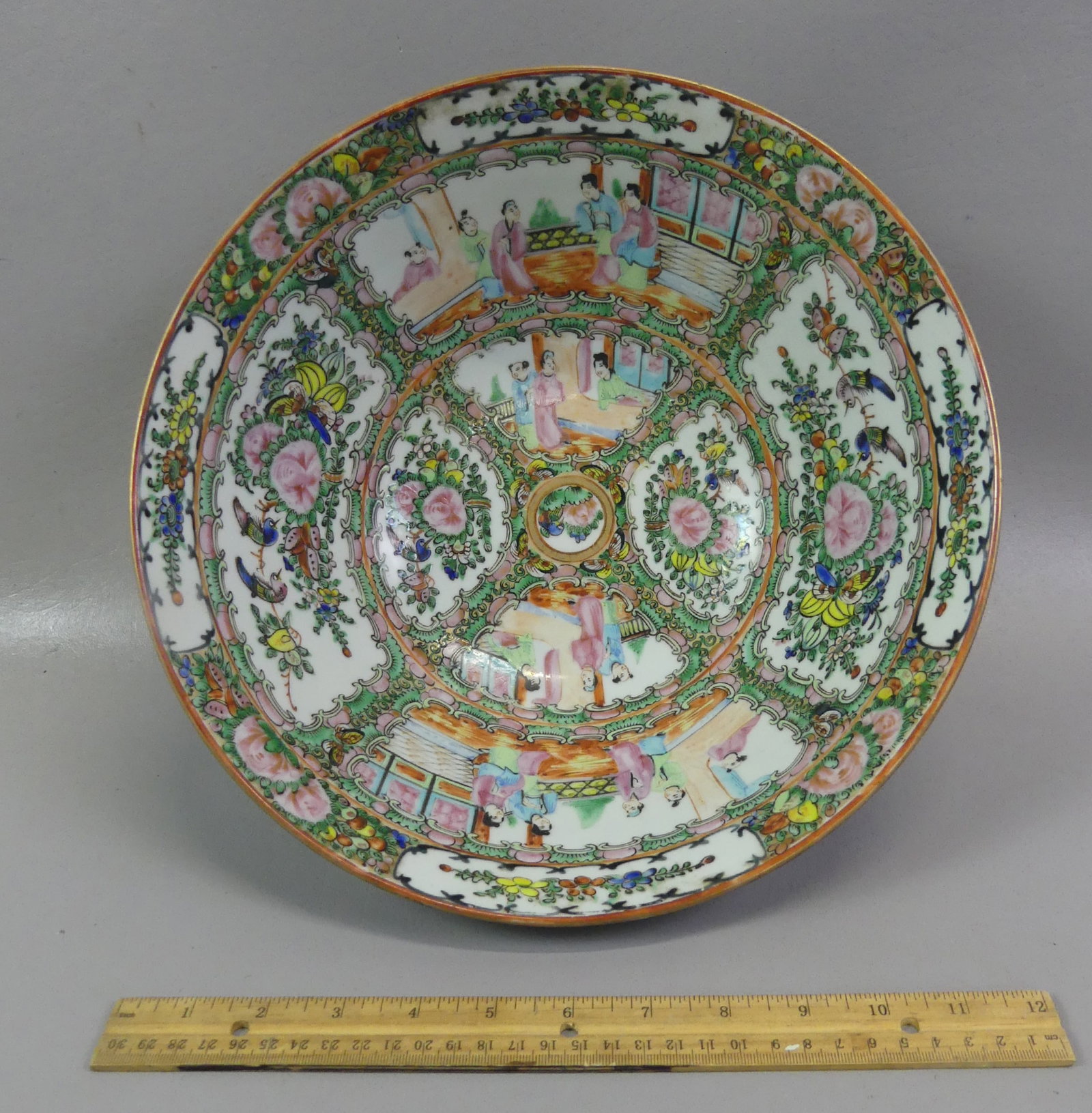 CHINESE ROSE MEDALLION PUNCHBOWL: Circa 1900 Chinese Export Rose Medallion punchbowl signed Made in China, 12.5 in diam by 5 in deep. Excellent condition.