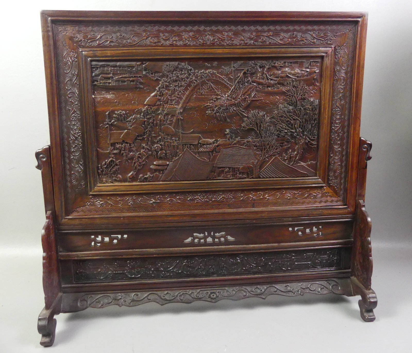 CHINESE ROSEWOOD TABLE SCREEN - GOOD FORTUNE (1 of 5)