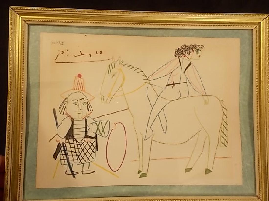 PABLO PICASSO ORIGINAL PRINT W/COA: Original Picasso color lithograph from the book â€œVerve 1954" with Certificate of Authenticity from David Smith of London. Hand signed â€œPicasso" with plate numbers. Image size 10.25 x 14 in