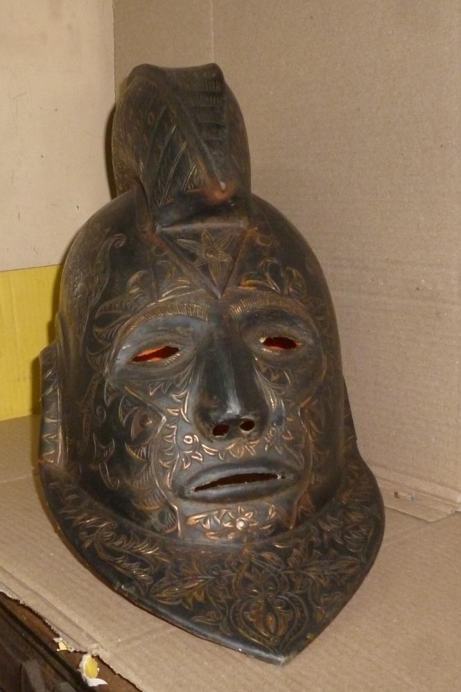 WARRIOR steel HELMET HAND MADE / CARVED GOLD PAINT (1 of 12)