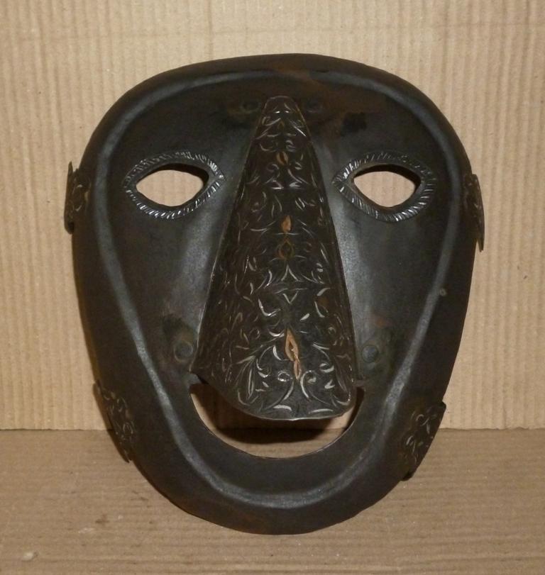 OLD BRANK SCOLDS BRIDLE PRISONER SHAME MASK BIG NOSE: Unique rare shame / torture mask with big nose hand made of steel with hand engraving and silver paint.Such mask was use to make wear to person who does speaks wrong / bad about others and tie in publ