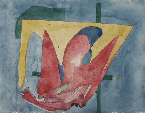 Thilo Maatsch "Not titledl". 1954.: Thilo Maatsch "Not titledl". 1954. Watercolour. Monogrammed and dated in pencil. In the mat. size: 34,7 x 45 cm. Thilo Maatsch "Ohne Titel". 1954. Aquarell. In Blei monogrammiert und datiert u.re. Im