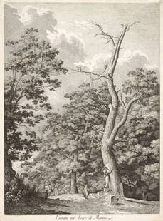 Jacob Wilhelm Mechau "Entrata nel osco di Marine": Jacob Wilhelm Mechau "Entrata nel osco di Marine". 1792. Etching. Titled, inscribed and dated in the medium.Catalogue raisonné: Nagler 18.Cut to the mediums edges. Verso remainings of an old mounting