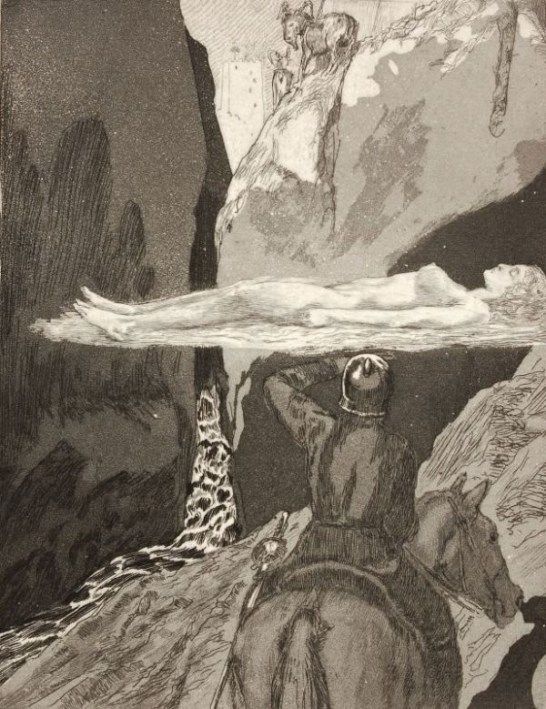 Max Klinger "Zelt, II. Nr. 36 - Vor dem Turm". 19: Max Klinger "Zelt, II. Nr. 36 - Vor dem Turm". 1915. Aquatint etching.. size: Pl. 22,5 x 18 cm, Bl. 35,5 x 25 cm. Max Klinger "Zelt, II. Nr. 36 - Vor dem Turm". 1915. Aquatintaradierung. Typographisch