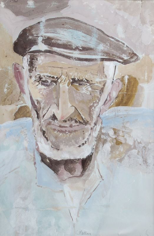 Edmund Kesting "Fisher". 1935.: Edmund Kesting "Fisher". 1935. Mixed media (Gouache and pencil). Signed "E. Kesting". Verso on old paperlabel inscribed and titled. In mat, framed. size: BA. 34,5 x 24 cm, Ra. 68 x 52 cm Edmund Kestin