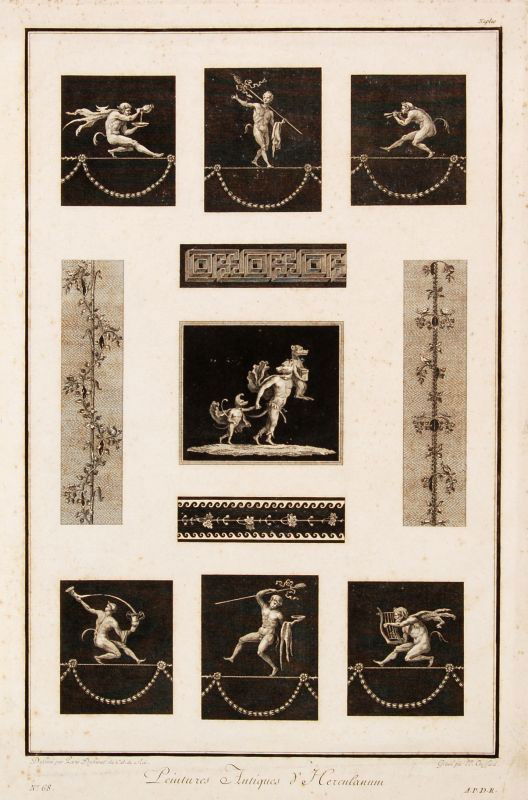 Pierre-Philippe Choffard "Peintures Antiques d'Herculan: Pierre-Philippe Choffard "Peintures Antiques d'Herculanum". Ende 18th cent. Engraving auf Bütten. Unterhalb der Darstellung in der Platte signiert "PP. Choffard" u.re., betitelt u.Mi. und bezeichnet