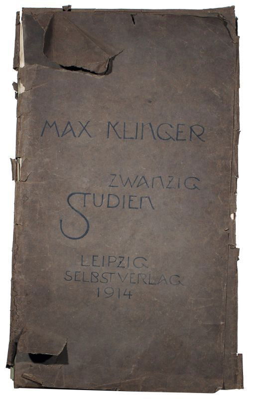 Max Klinger "Zwanzig Studien zu Bildern, Plastiken und : Max Klinger "Zwanzig Studien zu Bildern, Plastiken und Stichen in Original-Grösse wiedergegeben [...]". 1914. "[...] durch Sinsel & Co GmbH Leipzig Selbstverlag 1914".Mappe mit sieben von zwanzig Lic