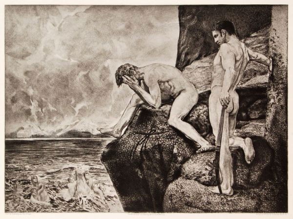 Max Klinger "Nacht". 1894.: Max Klinger "Nacht". 1894. copper printing auf China auf Kupferdruckpapier aufgewalzt. Unsigniert. In der Platte bezeichnet "Nach der Radierung von Max Klinger" u.li. und "Handkupferdruck von O. Felsi