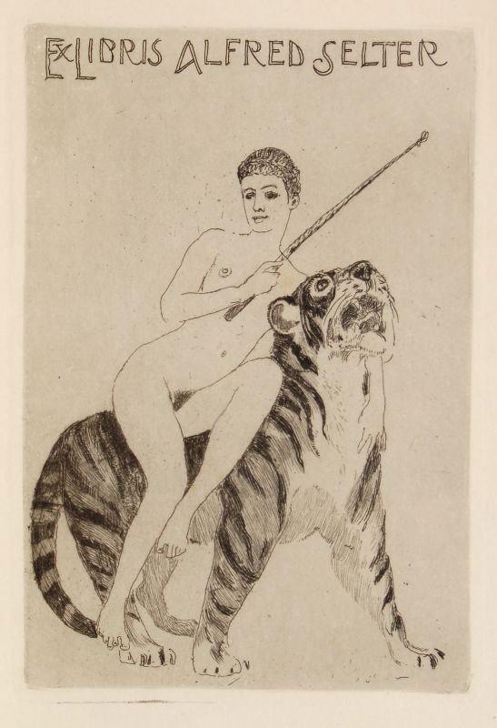 Max Klinger, Exlibris Alfred Selter. 1919.: Max Klinger, Exlibris Alfred Selter. 1919. Etching. Unsigniert. Ecke u.li. mit kleiner Knickspur, die Blattecken minimal gestaucht. WVZ Beyer 448. size: 12,5 x 8,5 cm, Bl. 15,4 x 11 cm. Max Klinger, E